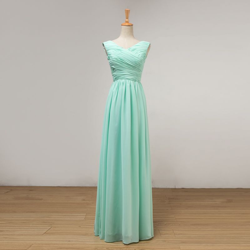Vestido de dama de honor largo de gasa verde menta y encaje hasta 2019 Vestidos de Vestido de dama de honor largo de gasa verde menta y encaje hasta 2019 Vestidos de