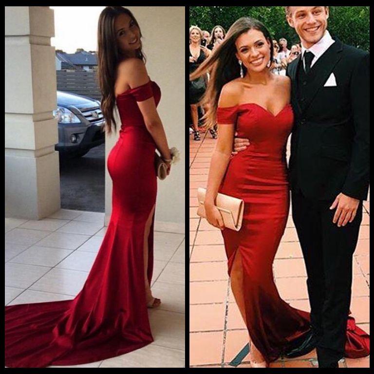2017 Red Prom Dresses Black Girl Sexy Split Side Couples Fashion