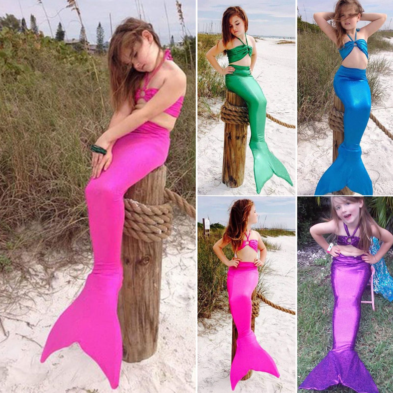 3PCS Girl Kids Mermaid Tail Swimmable Bikini Set Bathing Suit Fancy Costume 3-8Y