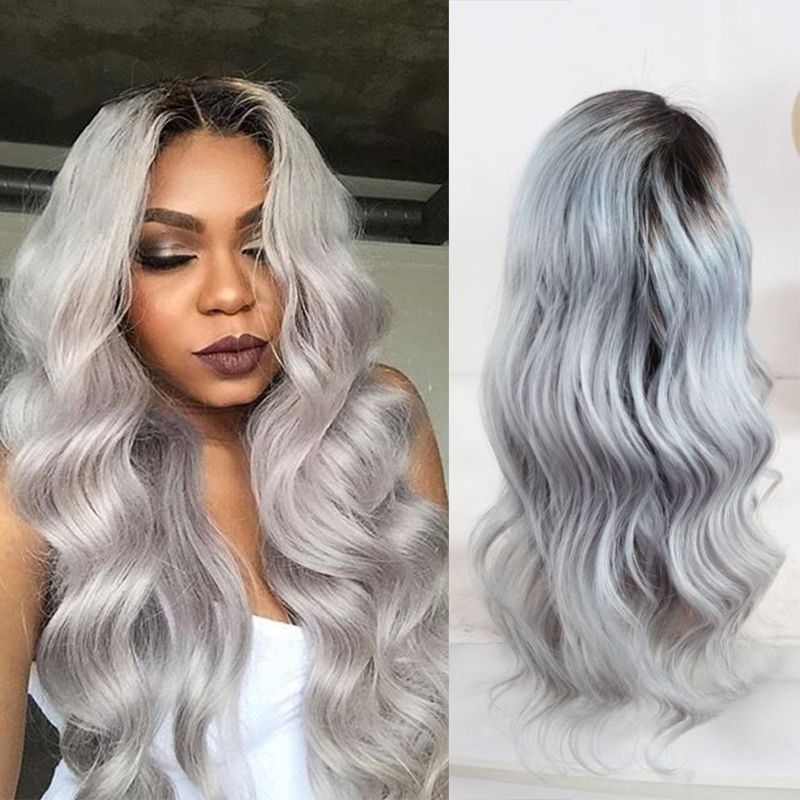 Best Selling 130 Density Ombre 1b Grey Human Hair Wigs Silver