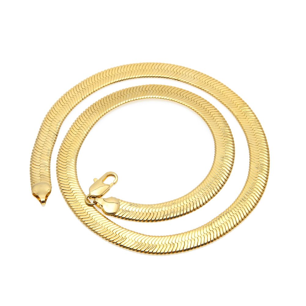 2021 8&10 MM Gold Snake Chain Necklace Mens Flattened Smooth Snake