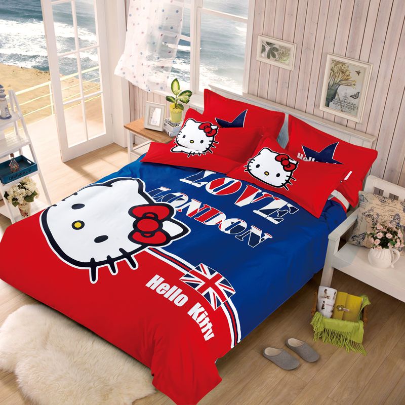 Wholesale 3d Hello Kitty Cartoon Bedding Set Duvet Cover Bed Sheet Pillow Case Queen Double Full Twin Size Bed Linen Set For Kids Queen Comforters