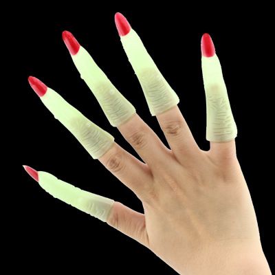 10pc Halloween Glow In The Dark Witch Black Red Fingernails Claws Costume Prop