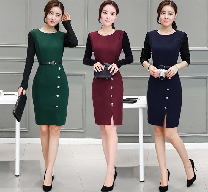 Fall Fashion Plus Size Sexy Bodycon Split Dresses Women Long Sleeve Knee Length One Piece Elegant Work Dresses Medium Pencil Dress With Belt From Beijing315 23 21 Dhgate Com