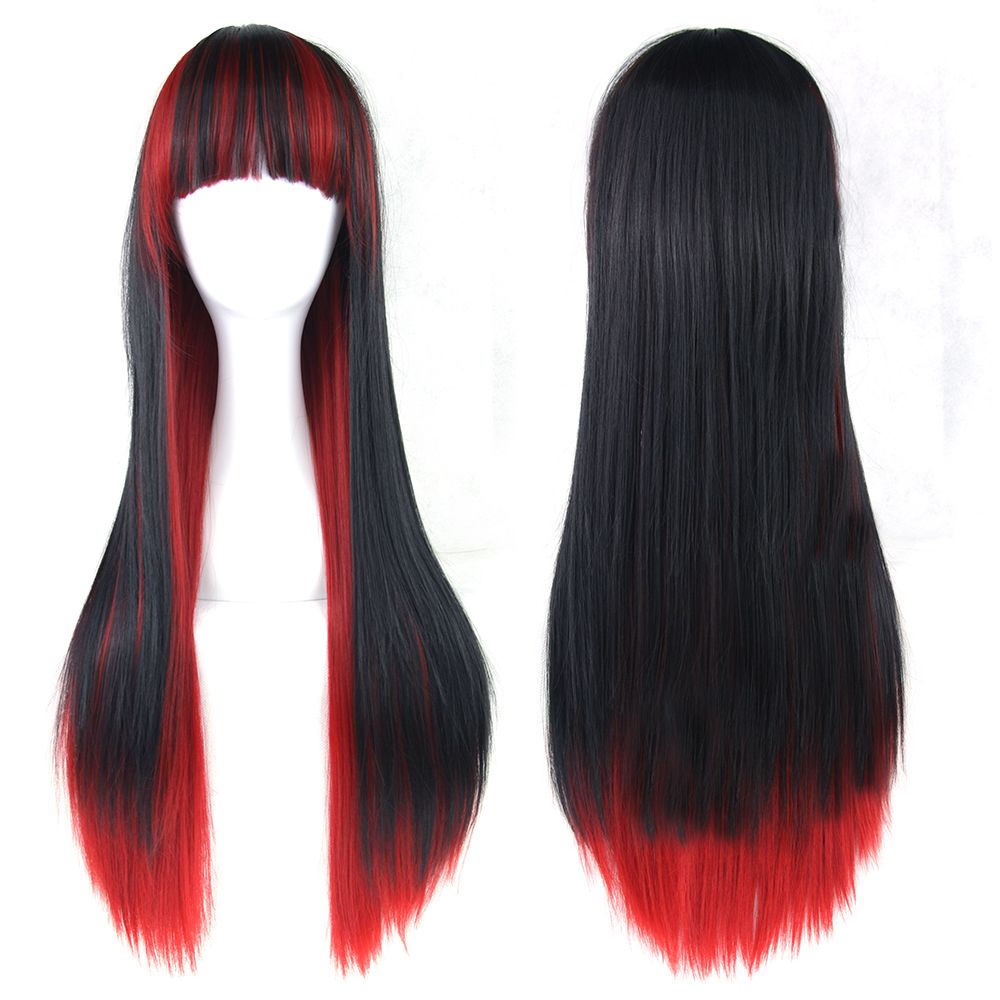 70cm Straight Black And Red Ombre Cosplay Lolita Wigs Japanese