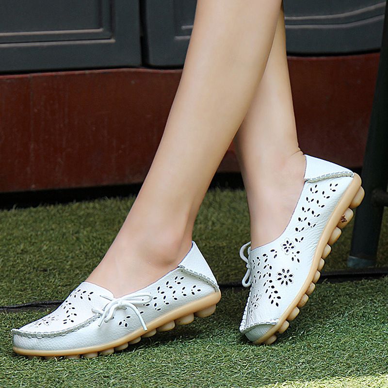 New Fashion Women Hollow Hole Shoes Genuine Leather Help Low Flat Women ...