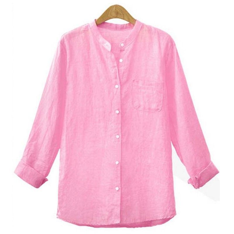 camisa de linho feminina rosa