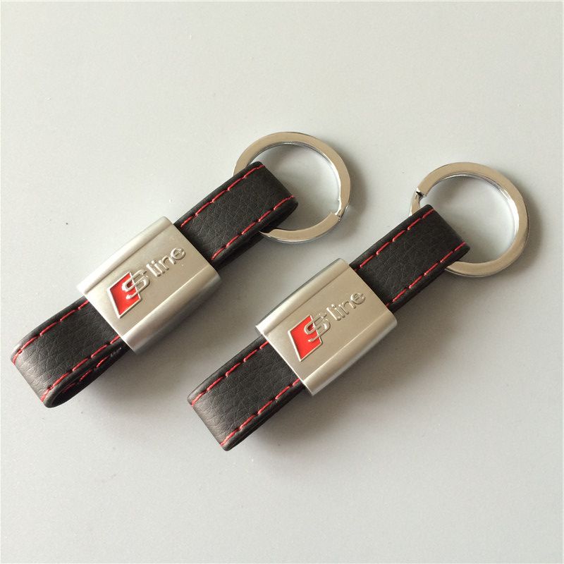 Sline Logo Black Leather Keyring Car Keychains For Audi Genuine Leather