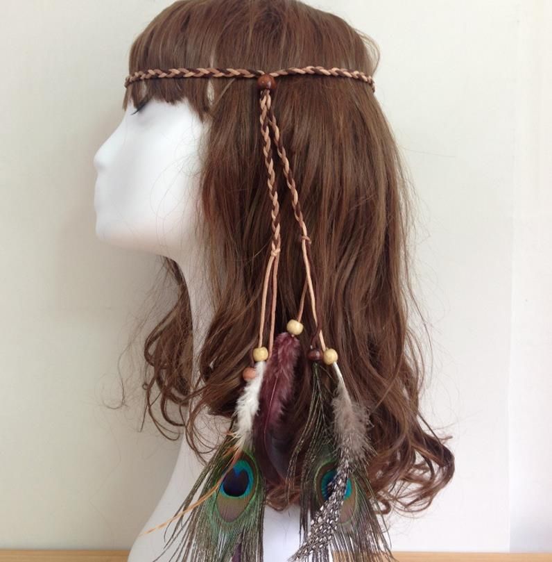 Vrouwen Meisje Suede Lederen Hoofdband Bohemian Boho Peacock Veer Gevlochten Ketting Haar Touw Band Hoofdbanden Hippie Haarband Wrap Riem Sieraden Uit China |Dhgate