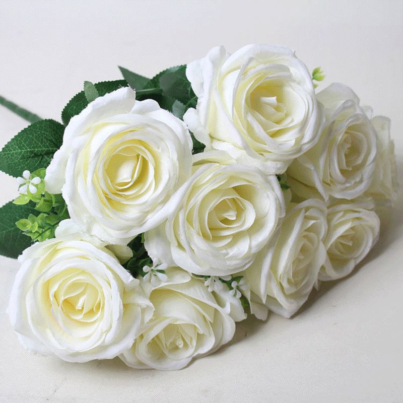 Acheter Fleurs En Tissu Pour La Vente 9 Roses Tête Real Touch Flower Pour Les Bouquets De Mariage Wed Decorations 3 Couleurs Pour La Décoration