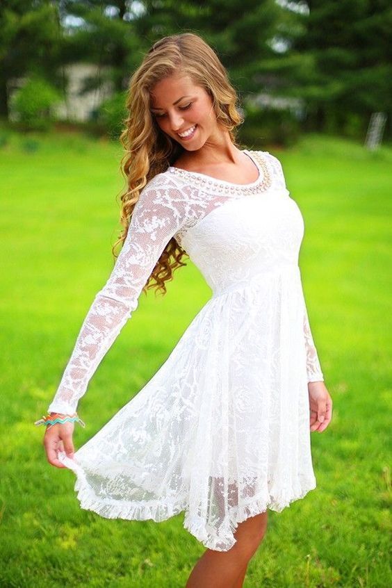 white long sleeve hoco dress