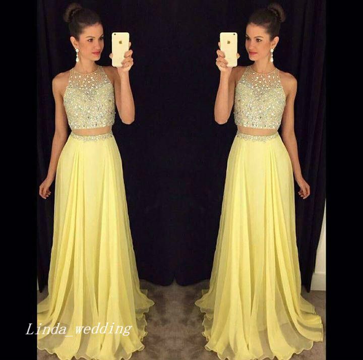Compra 2019 Sexy Dos Piezas Vestido De Fiesta Amarillo Largo Gasa Formal  Ocasión Especial Dress Party Dress Plus Size Vestidos De Fiesta Barato |  Entrega Rápida Y Calidad | Es.Dhgate