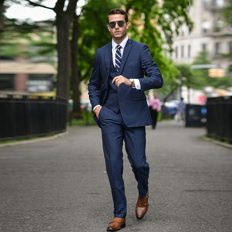 Abito Blu A Tre Pezzi Da Uomo Bicolore Vestito A Due Bottoni Con Visiera A  Risvolto Abito Formale Da Uomo Slim Fit Realizzato Su Misura Le Nozze Da  131,69 € | DHgate Italy