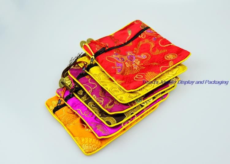50pcs 4 1/2" Square Silk Jewelry Pouch Display Packaging Pouch Zipper Gift Bag 