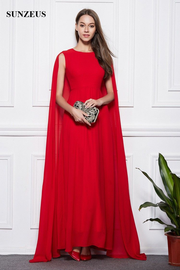 Abiti Da Sera Rossi Con Mantella Lunga Sul Retro Eleganti Abiti Da  Cerimonia In Chiffon Semplice Watteau Train Party Dress Caftan Da 177,69 €  | DHgate Italy
