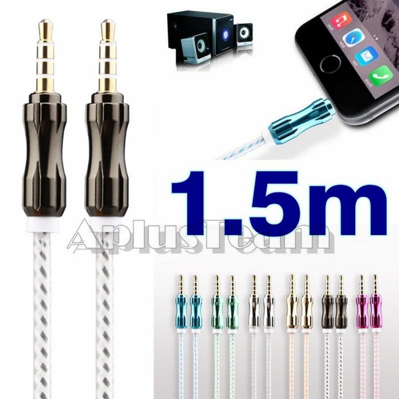 1M 1.5M Aluminium Braided Woven Audio Cable 3.5mm Stereo Male Extended