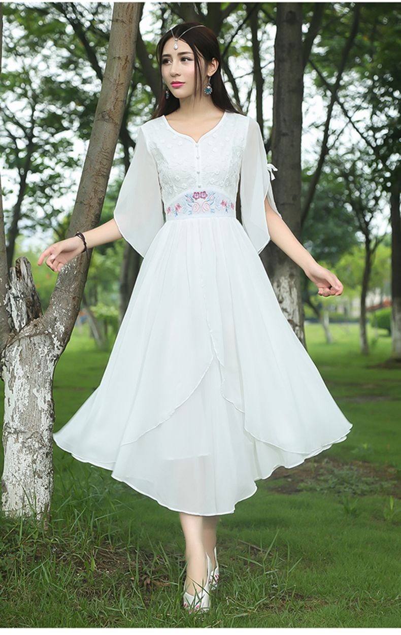 Butterfly sleeve white dress Clearance