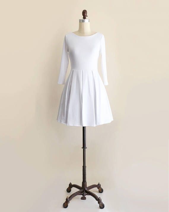 Abito Corto Bianco Da Festa Con Maniche Lunghe Abito Vintage Fit Fit Flare  Con Fiocco Posteriore Ponte Knit Piccolo Vestito Da Promenade Sopra Il  Ginocchio Da 58,93 € | DHgate Italy