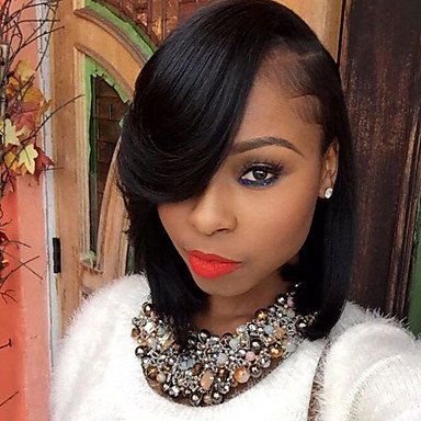 Side Bang Bob Wigs For Black Women Glueless Human Hair Brazilian