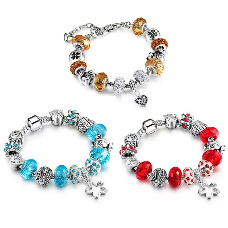 Silver Plated Bracelet with Dance Charm & Crystal Beads Silver Plated Bracelet with Dance Charm & Crystal Beads