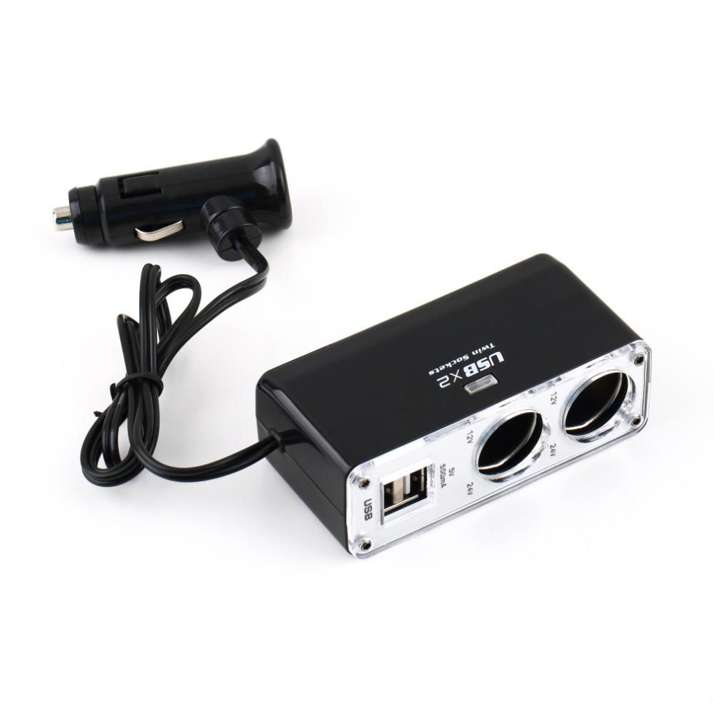 Dual USB 2 Way Auto Car Cigarette Lighter Socket Splitter Charger