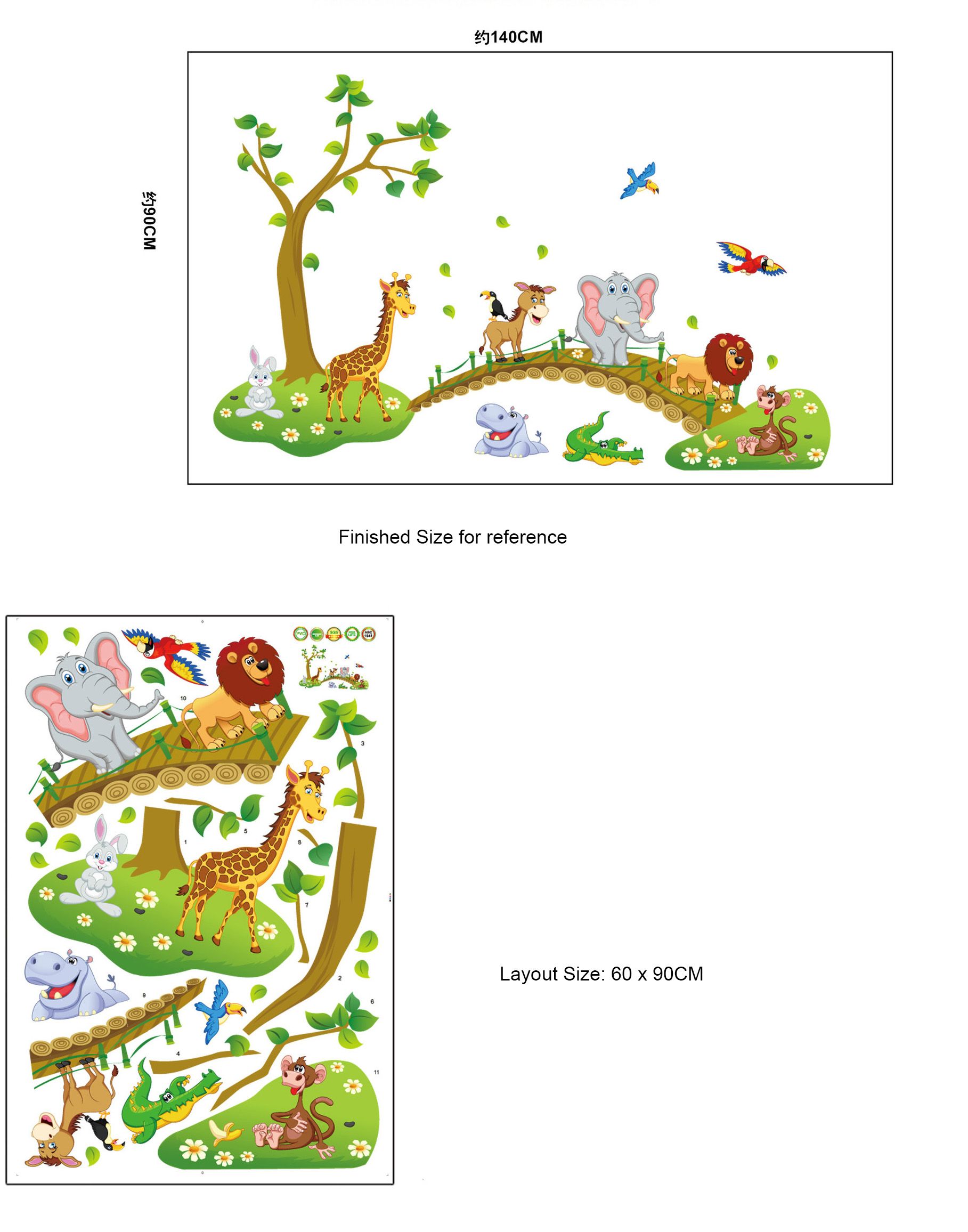 Kids Babies Boys Girls Room Wall Decor Poster Cartoon Animals Lined Up