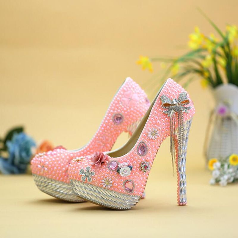 Wedding Shoes Pink Pearl Banquet Formal Dress Shoes Spring