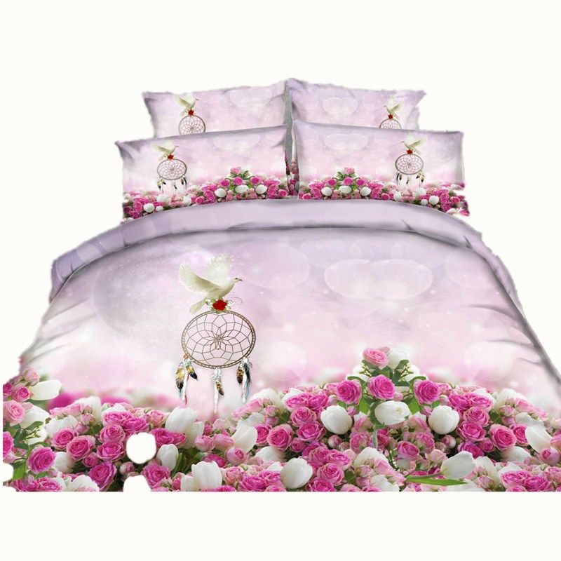 White Doves Pink Rose 3d Printed Bedding Sets Twin Full Queen King