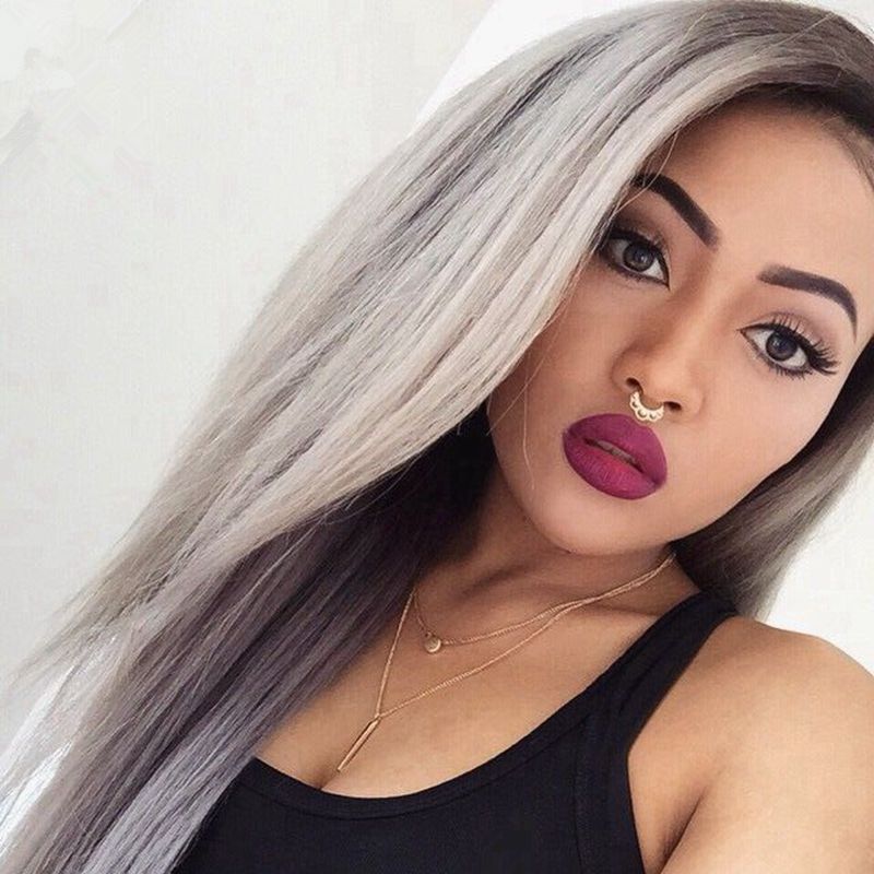 Hot Beauty 1b Grey Ombre Hair Wig Virgin Hair Full Lace Wig Silver