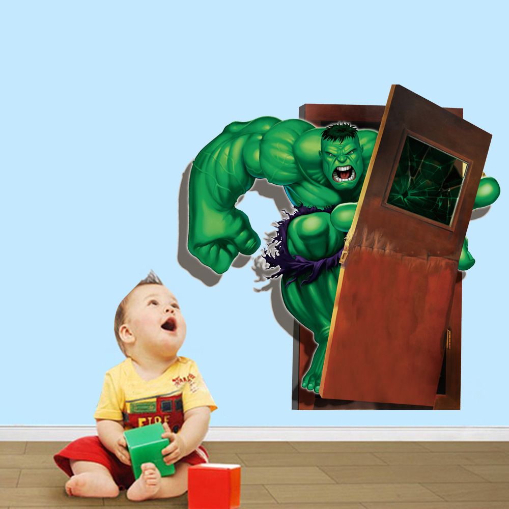 3d Cartoon Super Hero Avengers Hulk Art Wall Sticker Kids Room Decor Vinyl Decal Home Decor Home Garden