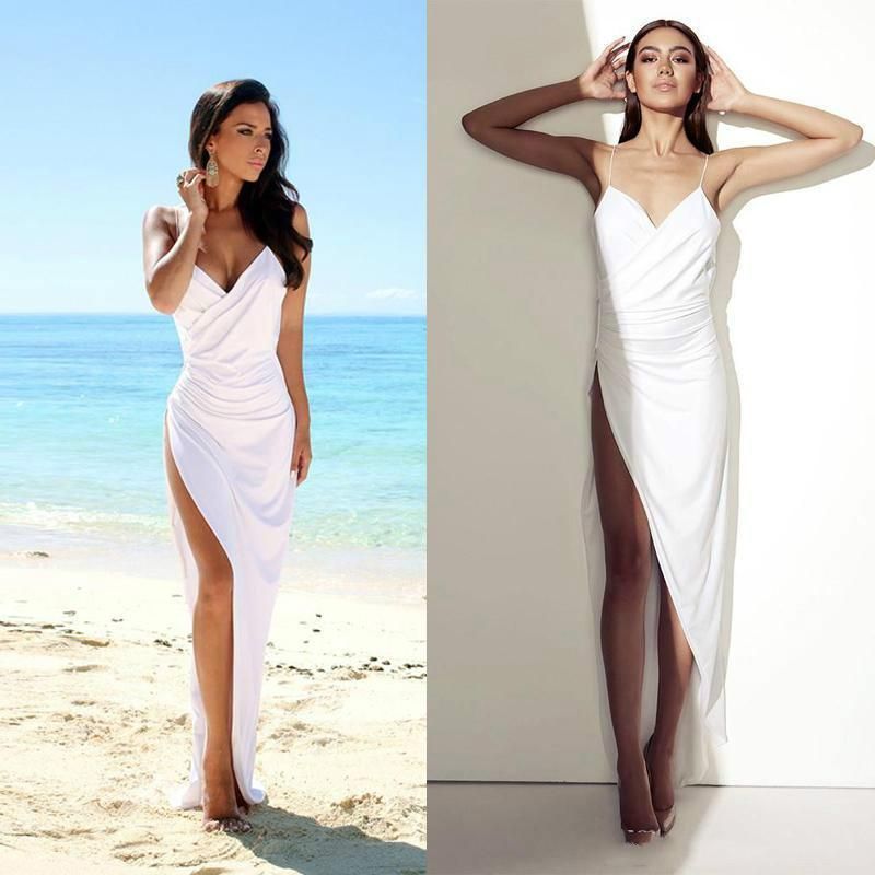 white thigh split dress