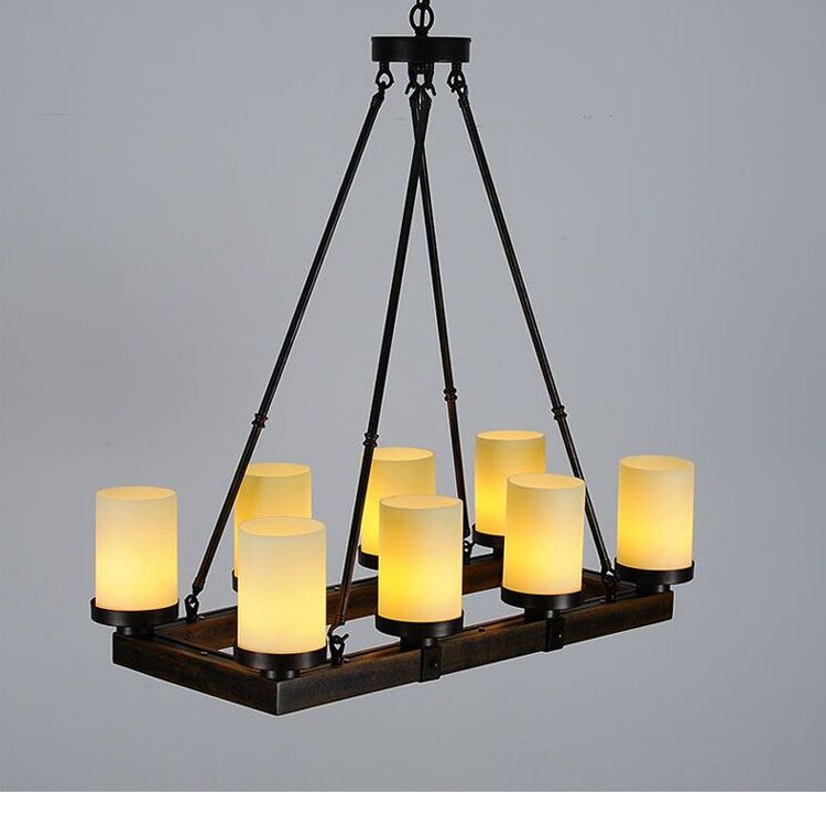 American Style Village Retro Loft Iron Personality Creative American Style Village Retro Loft Iron Personality Creative Rectangle Restaurant Bedroom Wood Candle Chandelier Art Pendant