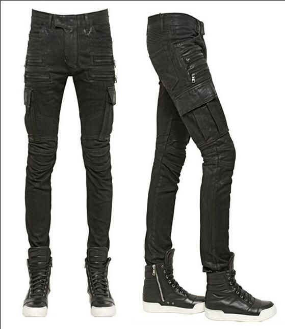 balmain waxed jeans