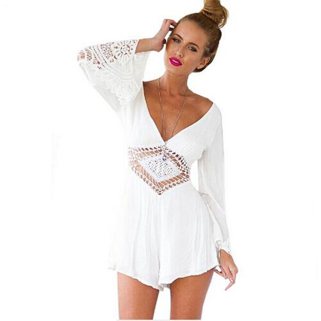 US Womens Lace V Neck Short Sleeve Jumpsuit Shorts Ladies Summer Casual Playsuit