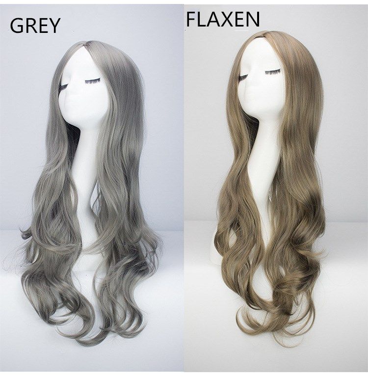 Z F Harajuku Style Long Curly Hair European Wig With Deep Wave Split Into Bangs Wholesale Fashion Wigs Grey Flaxen 72cm Cancer Wigs Wig Accessories