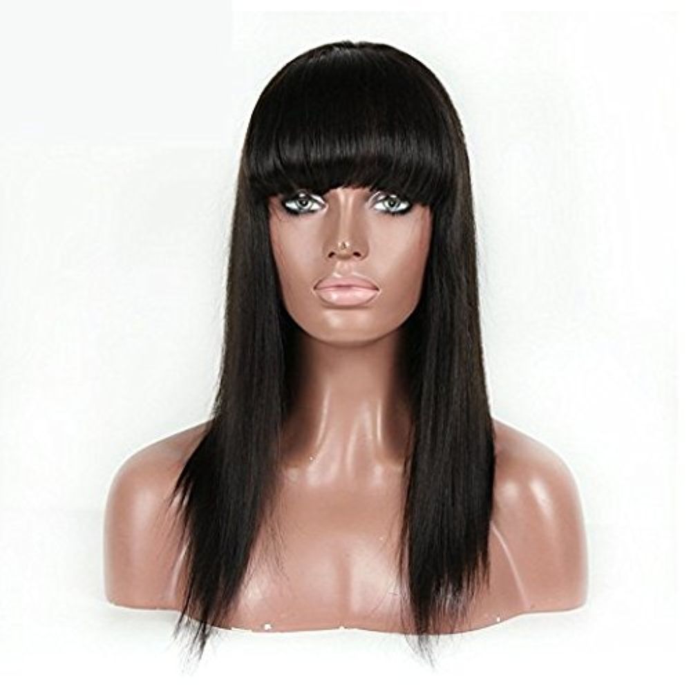 Chinese Bang Wigs Virgin Human Hair Glueless Full Lace Wig With