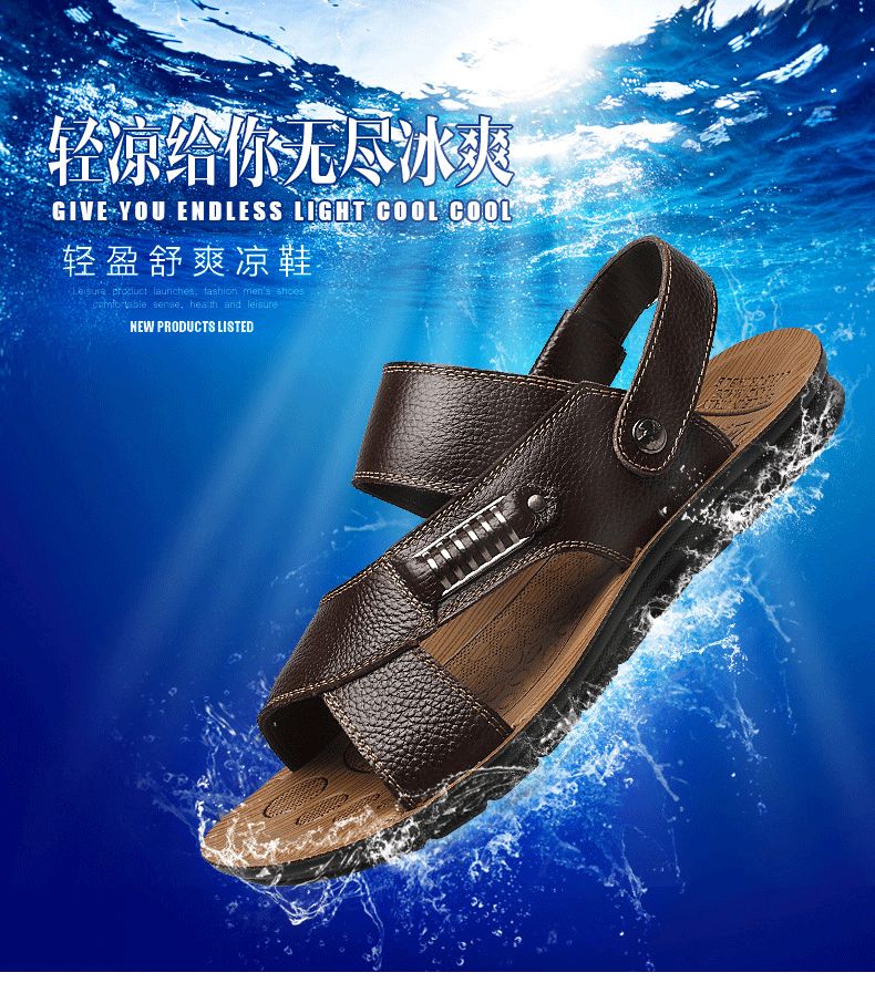 Men Slippers Summer Size 48 Genuine Leather Back Strap Rivet Flat Antiskid Beach Sandals Flip Flops Outdoor Casual Sandal Male,Dark Khaki,39
