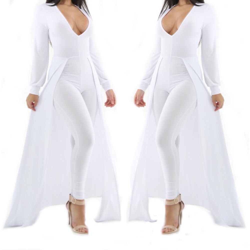 women's long sleeve white jumpsuit
