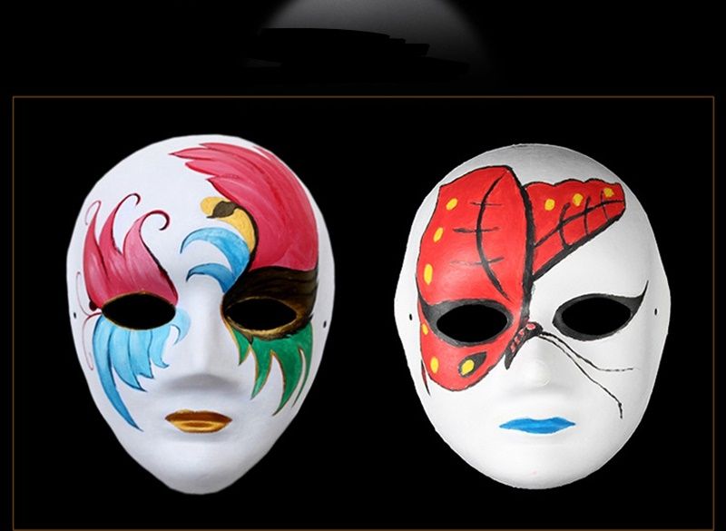 Diy Hand Painted Halloween White Face Mask Crown Butterfly Blank Paper Mask Masquerade Cosplay Mask Kid Draw Party Masks Props Cheap Masquerade