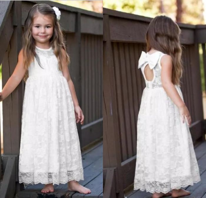 white lace flower girl dress