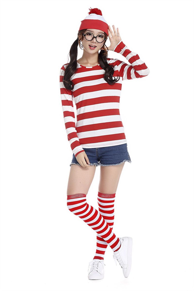 Where's Wally Waldo TV Cartoon Stag Night Outfit Adult Mens Fancy Dress Costume 