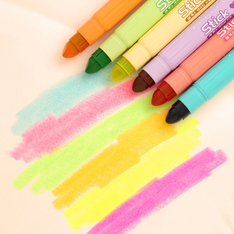 Atacado-6 pcs / pacote criativo Creative Sólido Crayon Seco Geléia Colorido Highlighter Círculo Neon Marker Pen School Kawaii Supplies H0201