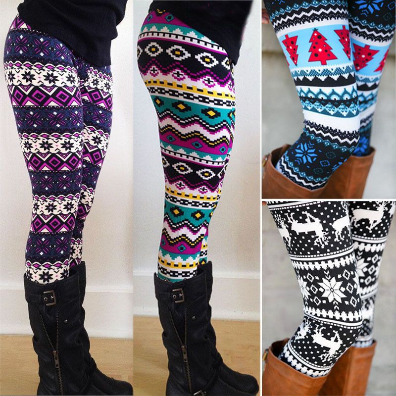 2021 Aztec Leggings For Women Stretchy Knit Christmas Snowflake ...