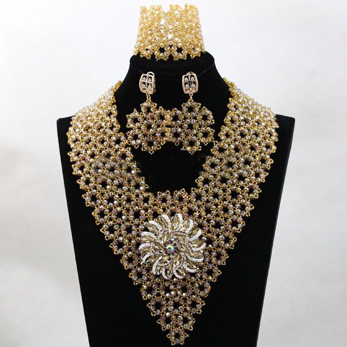 New 2019 Gold African Beads Nigerian Wedding Necklaces Womens