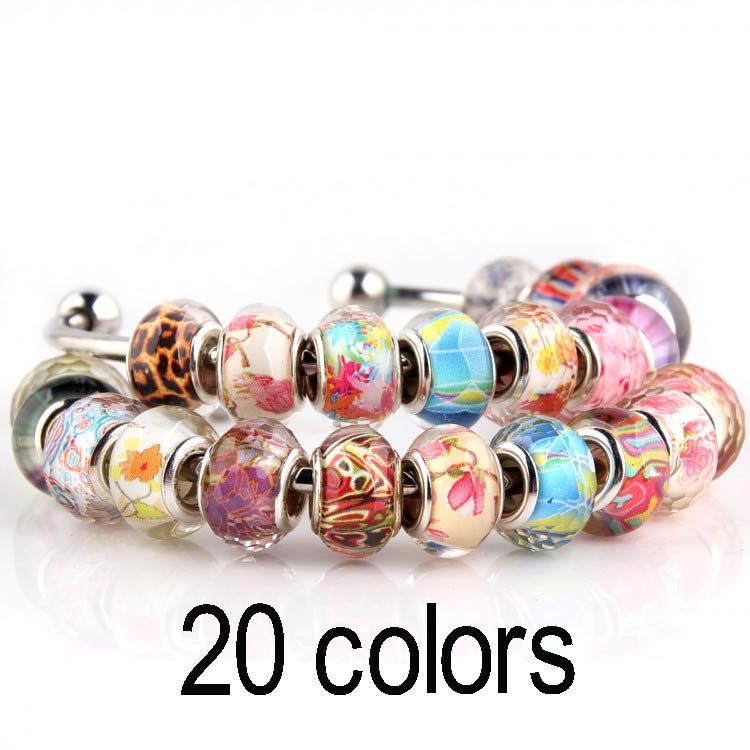20Color SILVER MURANO GLASS BEAD fit European Charm Bracelet Jewelry Making Bead