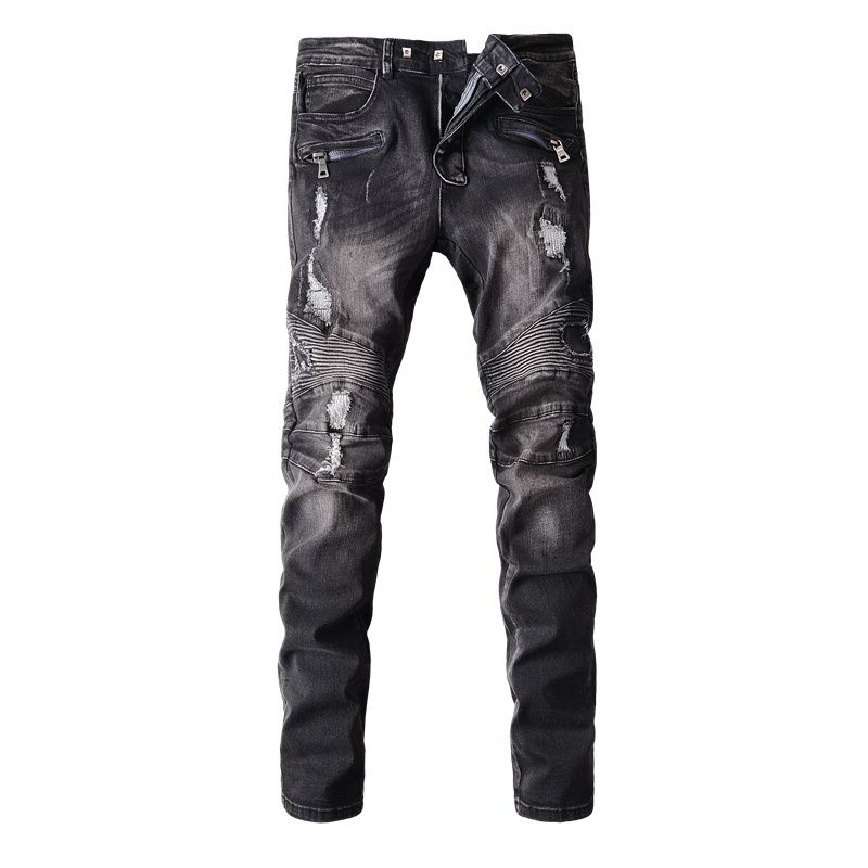 Buy Mens Jeans In Bulk From China Dropshipping Suppliers, Wholesale Cheap Balmain Jeans Men Skinny Jeans Brown Ripped Vintage Design Dark Washed Scratches Jeans Biker Jeans High Quality Online At