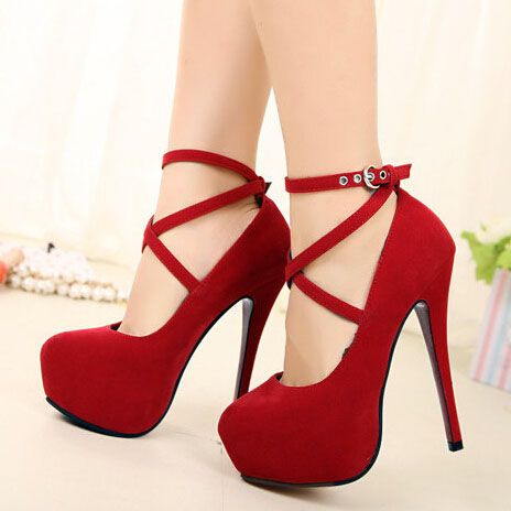 red strappy pumps