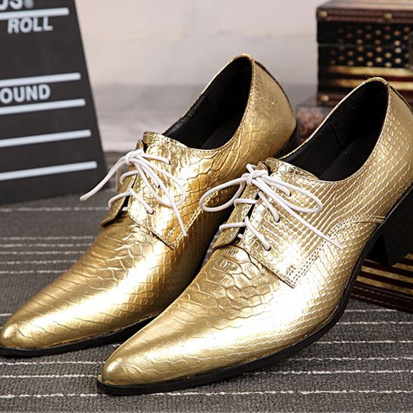 Shinny Gold Soft Leather High Quality Mens Dress Shoes, Lace Up Mens ...