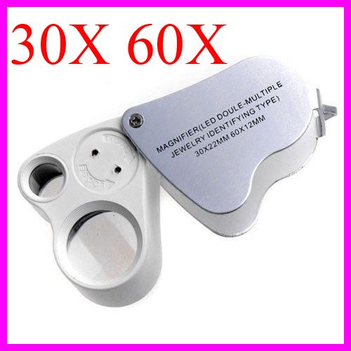 Double Magnifier Hand Lens Jewelry Eye Loupe LED 30X 22mm /& 60X 12 Coin Stamp