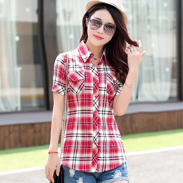 calculadora sistemático conspiración Camisa A Cuadros De Verano 2016 Camisa Femenina A Cuadros De Manga Corta  Tops Camisa De Mujer De Rebeca De Algodón Hembra En Una Jaula De 10,01 € |  DHgate